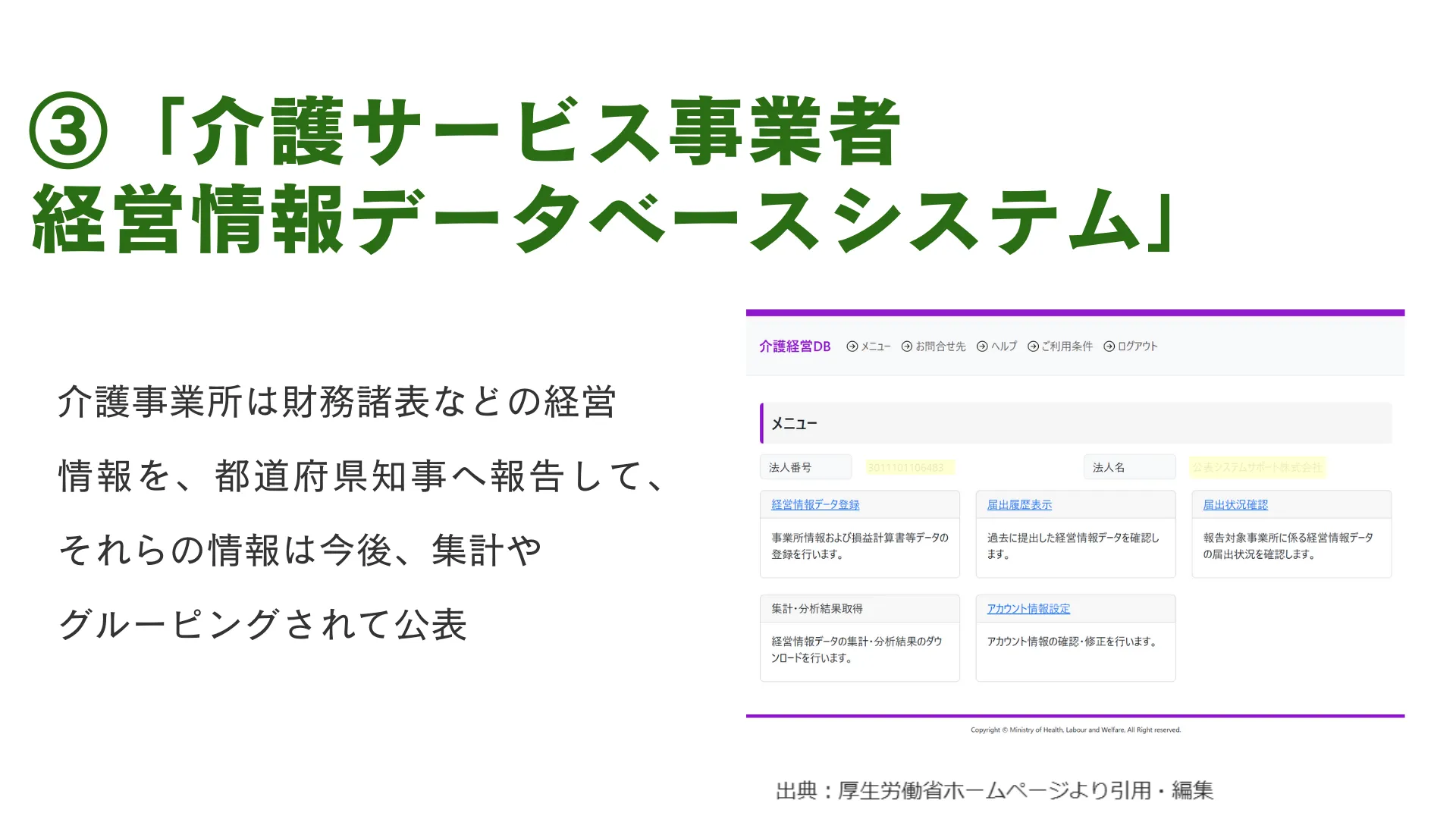 ③「介護サービス事業者経営情報データベースシステム」とは